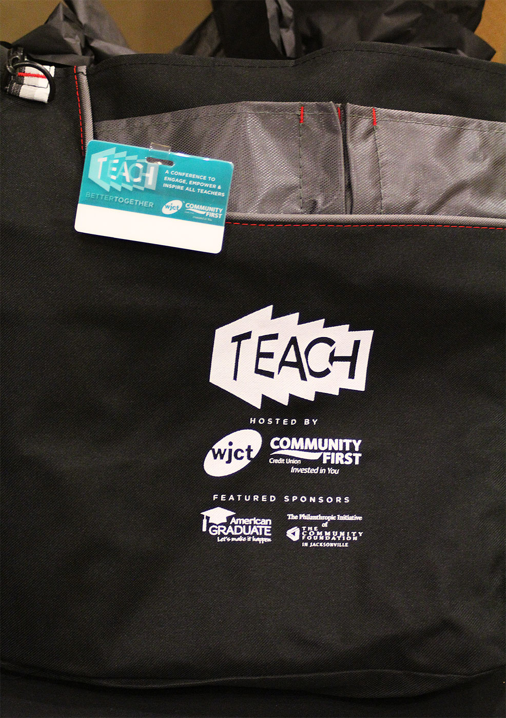 TEACH Conference gift bag and name badge